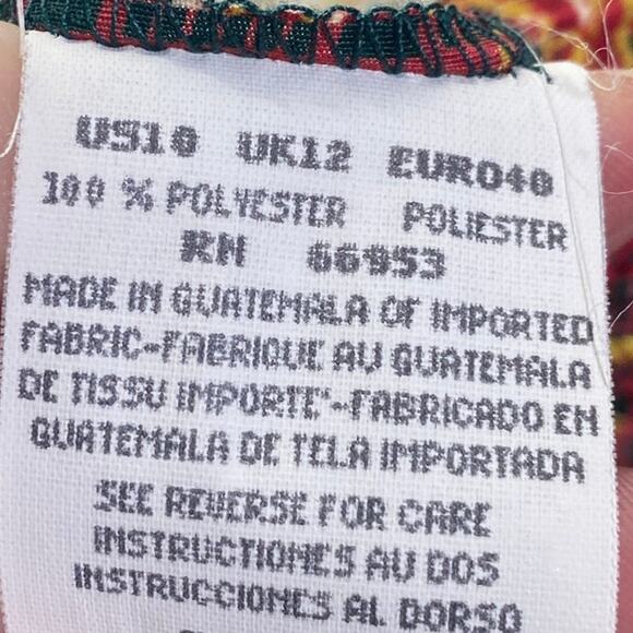 Vintage 80s Pleated Midi Skirt French Horns Mixed Print Pull on Maroon Green S - Picture 7 of 8